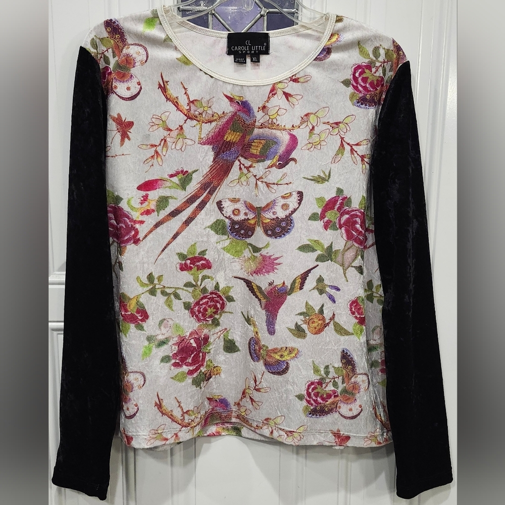 Vintage Carole Little velvet floral butterfly long sleeve blouse women's…